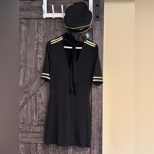 Black Pilot Dress with Gold Accents Sexy Pilot Halloween Costume adult Women M